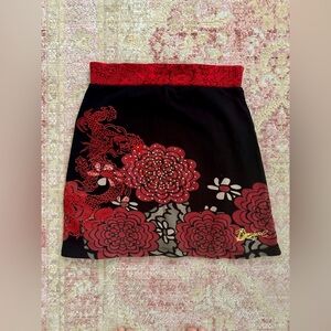 Vintage Desigual Black & Red Bohemian Mid Length Skirt